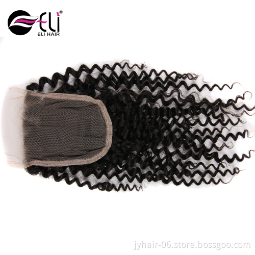 Cheap Wholesale Bohemian Kinky Fumi Deep Curly Wave Transparent Jet Black Top U Part Human Hair Lace Closure